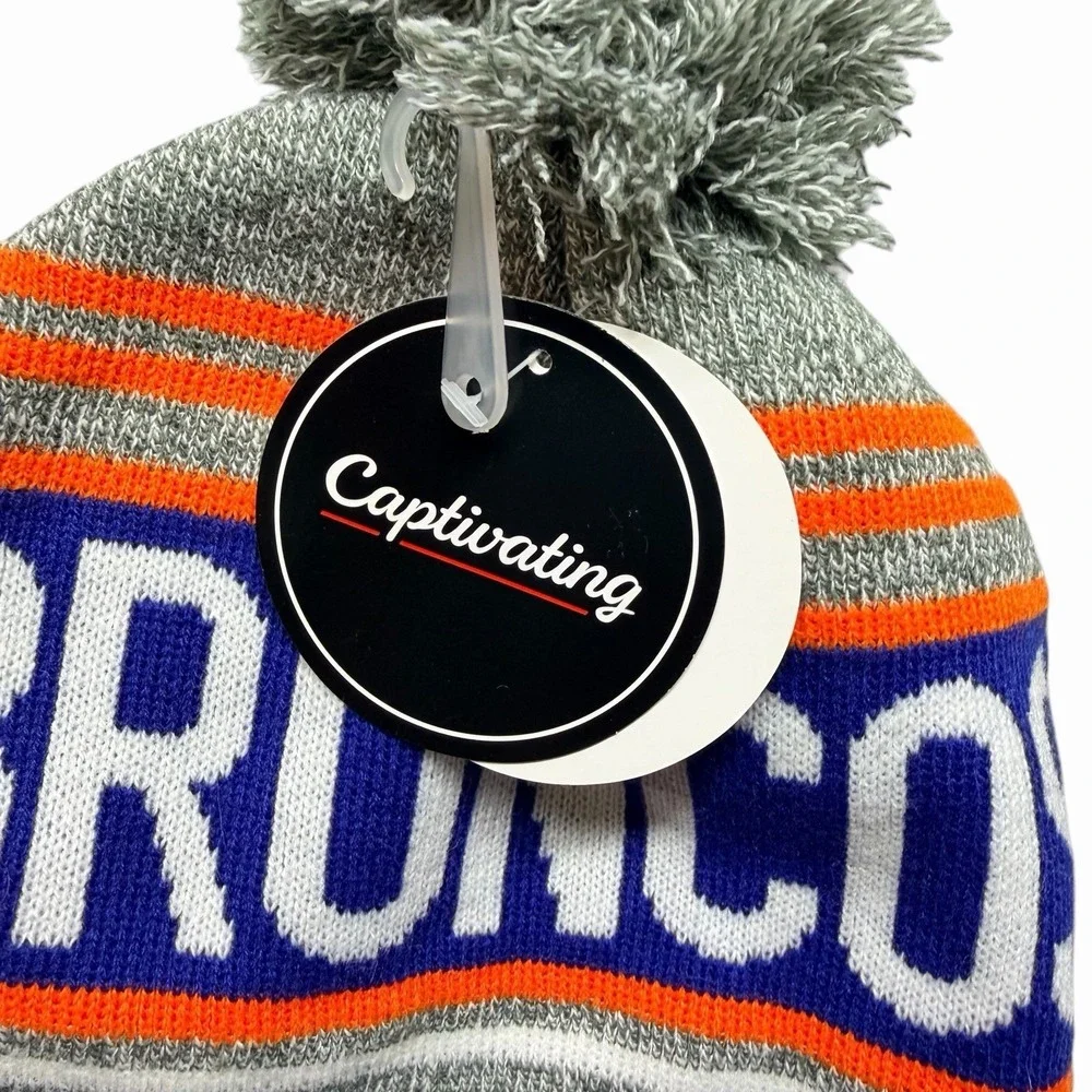 NWT Boise State Broncos Pom Beanie Gray Blue Orange Knit Winter Hat Cap